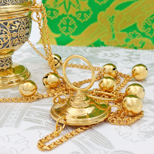 2.7.2642лпр Кадило латунное с красными камнями в позолоте фото 2