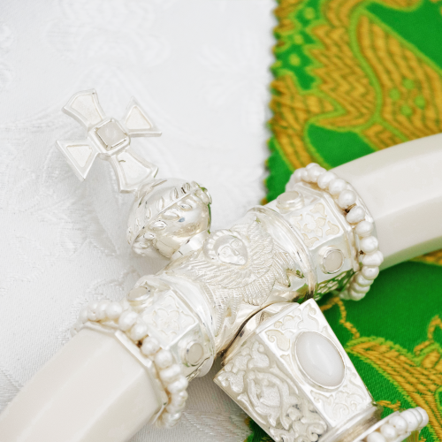 2.7.2577лнч Жезл латунный с белыми камнями в серебре фото 8