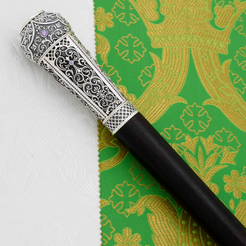 2.7.1559лр Посох латунный с фиолетовыми камнями в серебрении фото 8 2.7.1559лр Посох латунный с фиолетовыми камнями в серебрении фото 8