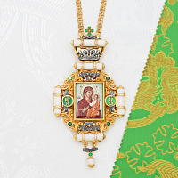 2.7.2801лпрэч-2/1лп Панагия латунная с зелеными камнями в позолоте