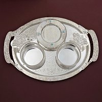 2.7.1303л-К Набор для архиерейской запивки латунный с голубыми камнями в серебрении