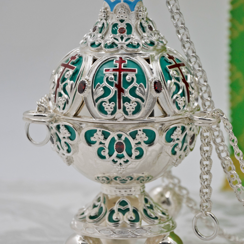 2.7.1151лэ Кадило латунное с эмалью в серебрении фото 4