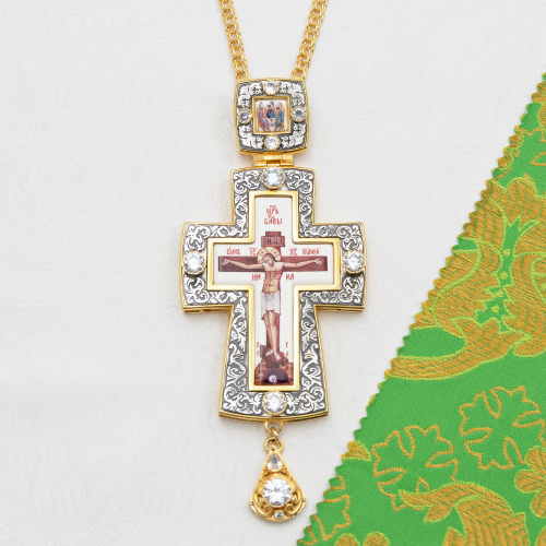 2.10.0645лпр-2/1лп Крест наперсный латунный с белыми камнями в позолоте 2.10.0645лпр-2/1лп Крест наперсный латунный с белыми камнями в позолоте
