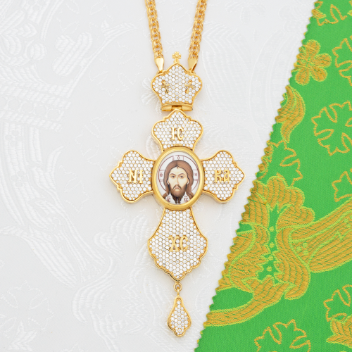 2.7.2334лп-2/1лп-К Архиерейский комплект латунный с белыми камнями в позолоте фото 12