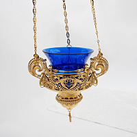 2.7.0345лп/17лп Лампада латунная подвесная с синими камнями в позолоте