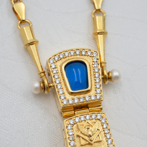 2.10.0540лнп/64лп Наперсный крест латунный со вставками в позолоте фото 5