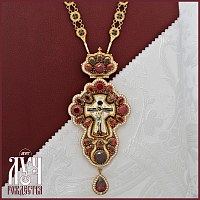 2.10.0499лпр-2/35лпр Крест наперсный латунный со вставками в позолоте с патинированием