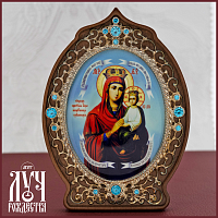2.78.09078л Икона настольная образ Божией Матери «Споручница грешных» из дерева и ювелирного сплава в серебрении