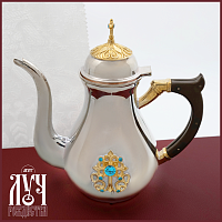 2.7.0829лф Чайник для теплоты латунный с голубыми камнями и фрагментальной позолотой в серебрении