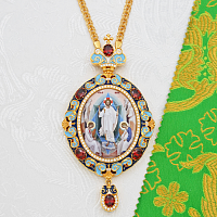 2.7.2934лп-2/1лп Панагия латунная с красными камнями в позолоте