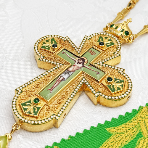 2.10.0649лнпэ-2/64лп Крест наперсный с натуральными камнями фото 2 2.10.0649лнпэ-2/64лп Крест наперсный с натуральными камнями фото 2