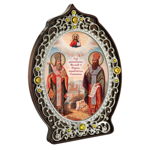 2.78.0931л Икона настольная в серебре - Свяятые Равноапостольные Кирилл и Мефодий.