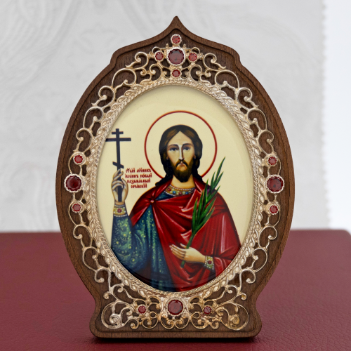 2.78.0957л Икона настольная в серебре -Святой великомученик Иоанн Сочавский.