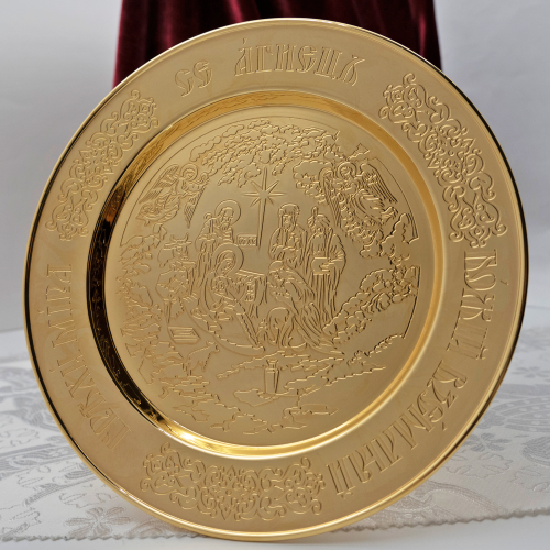 2.7.0895лп Дискос латунный с красными камнями в позолоте