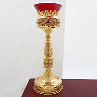 2.7.1643лп Лампада латунная с красными камнями в позолоте