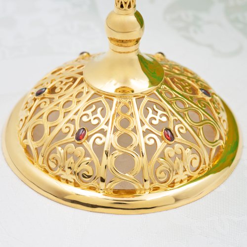 2.7.2656лп Лампада настольная латунная с красными камнями в позолоте фото 2