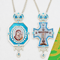 2.7.3048лэ-2/1л-К Архиерейский наперсный комплект с голубыми камнями и эмалью в серебрении