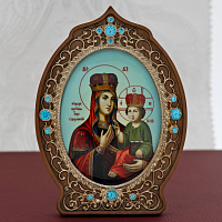 2.78.0929л Настольная - Озерянская икона Божией Матери из дерева и ювелирного сплава в серебрении