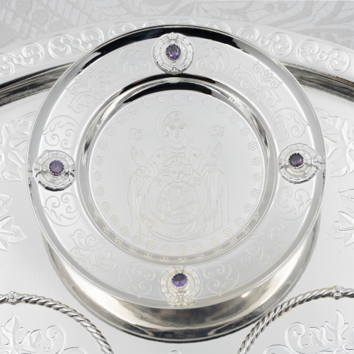 2.7.1303л-К Набор для архиерейской запивки латунный с фиолетовыми камнями в серебрении фото 4 2.7.1303л-К Набор для архиерейской запивки латунный с фиолетовыми камнями в серебрении фото 4