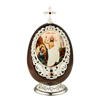 2.13.0154л Икона-яйцо  настольная латунная в серебрении Рождество Христово