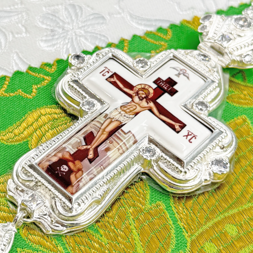 2.10.0285л-2/1л Крест наперсный в серебрении с цепью фото 6