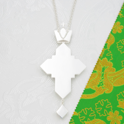 2.10.0405л-2/1л Крест наперсный латунный с голубыми камнями в серебрении фото 6