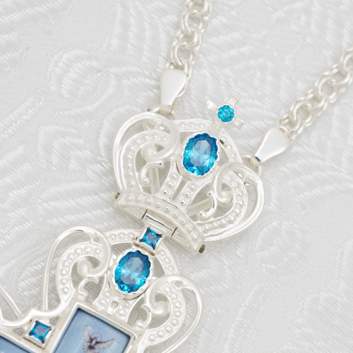 2.10.0410л-2/1л Крест наперсный латунный с голубыми камнями в серебрении фото 5