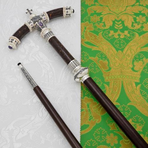 2.7.2577лрч Жезл латунный с фиолетовыми камнями и жемчугом в серебре 2.7.2577лрч Жезл латунный с фиолетовыми камнями и жемчугом в серебре