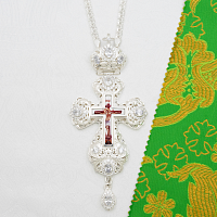2.10.0156л-2/1л Крест наперсный латунный с белыми камнями в серебрении