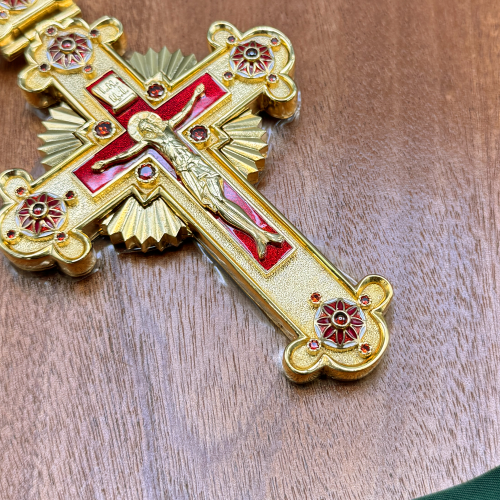 2.10.0618лпэ/1лп Крест наперсный в позолоте с эмалью фото 3