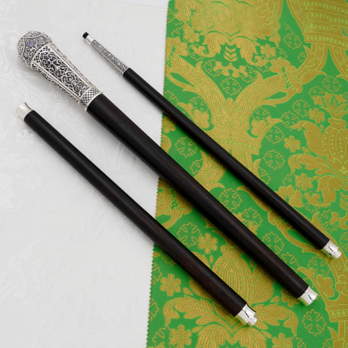 2.7.1559лр Посох латунный с фиолетовыми камнями в серебрении фото 9 2.7.1559лр Посох латунный с фиолетовыми камнями в серебрении фото 9