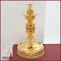 2.7.0695лп Подсвечник латунный в позолоте с красными камнями