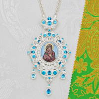 2.7.2969л-2/1л Панагия латунная с голубыми камнями в серебрении