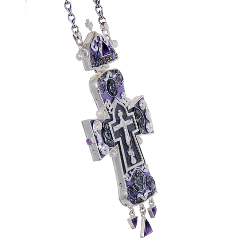 2.10.0542лнрэ/113лр Крест наперсный с натуральными камнями фото 2 2.10.0542лнрэ/113лр Крест наперсный с натуральными камнями фото 2