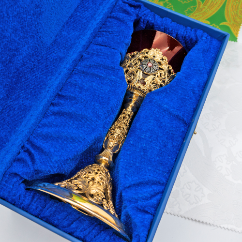 2.7.1596лпр Лампада латунная с красными камнями в позолоте фото 2 2.7.1596лпр Лампада латунная с красными камнями в позолоте фото 2