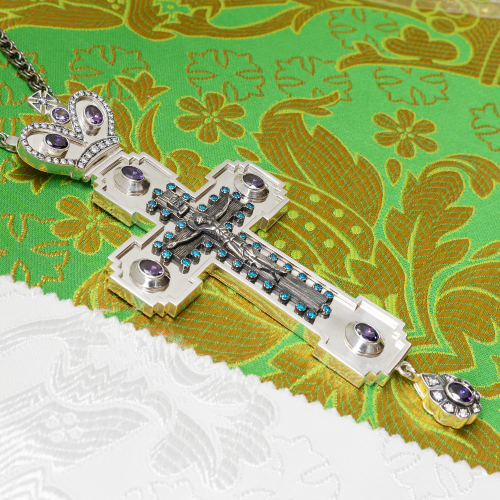 2.10.0574лр/1лр Крест наперсный латунный со вставками в серебрении фото 2