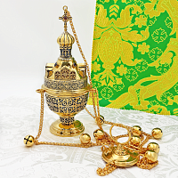 2.7.2642лпр Кадило латунное с красными камнями в позолоте