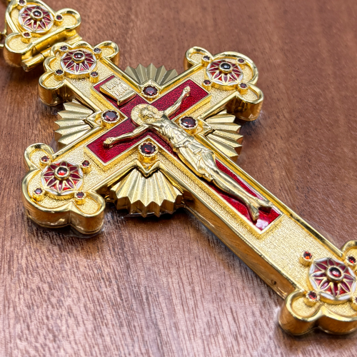2.10.0618лпэ/1лп Крест наперсный в позолоте с эмалью фото 4