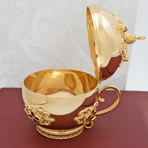 2.7.0527лп Ладанница с ручкой латунная в позолоте со вставками фото 4