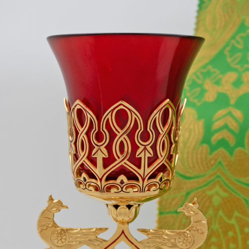 2.7.2871лп-К-М Набор напрестольный - лампада и подсвечники с эмалью в позолоте фото 8