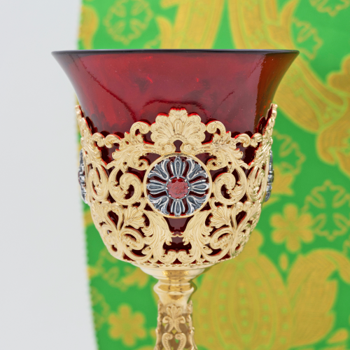 2.7.1596лпр Лампада латунная с красными камнями в позолоте фото 6 2.7.1596лпр Лампада латунная с красными камнями в позолоте фото 6