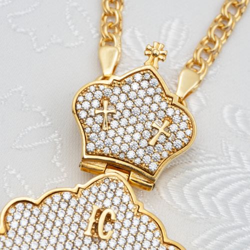 2.7.2334лп-2/1лп-К Архиерейский комплект латунный с белыми камнями в позолоте фото 6