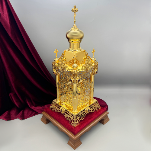 2.7.1515лп-К фото 5 2.7.1515лп-К Дарохранительница латунная с красными камнями в позолоте купить фото 5