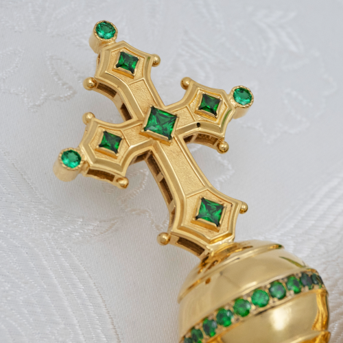 2.7.2833лп Жезл латунный с зелеными камнями в позолоте фото 7 2.7.2833лп Жезл латунный с зелеными камнями в позолоте фото 7