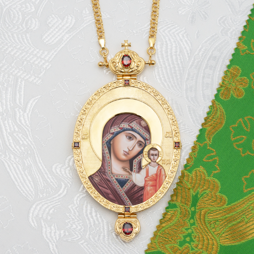 2.7.1843лп-2/1лп Панагия латунная с красными камнями в позолоте