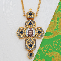 2.10.0435лпр-2/1лп Крест латунный с синими камнями в позолоте