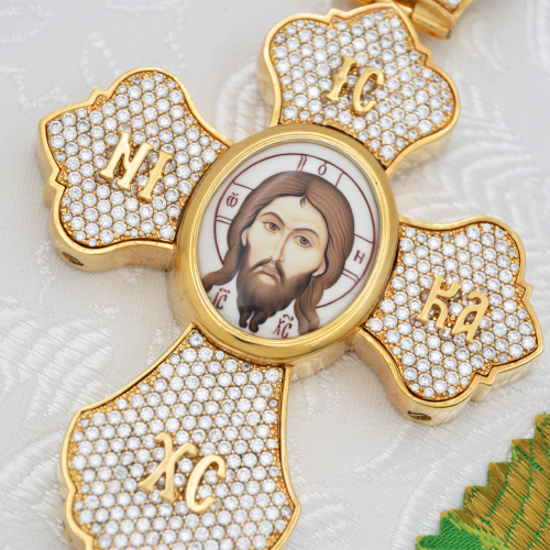 2.7.2334лп-2/1лп-К Архиерейский комплект латунный с белыми камнями в позолоте фото 10