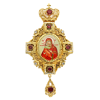 2.7.0127лп-2 Панагия латунная в позолоте с принтом Песчанская икона Божией Матери и вставками