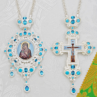 2.7.2969л-2/1л-К Архиерейский наперсный комплект латунный с голубыми камнями в серебрении