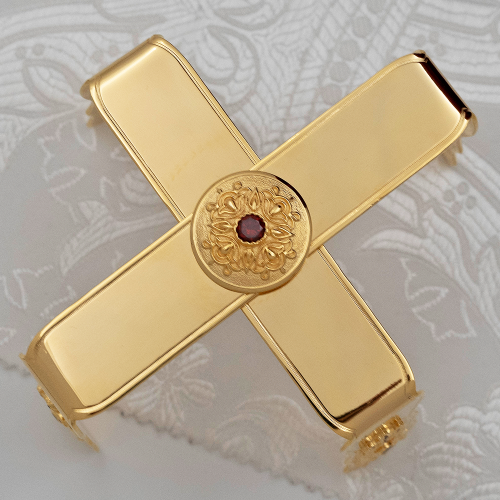 2.7.1002лп Звездица латунная с красными камянми в позолоте фото 2